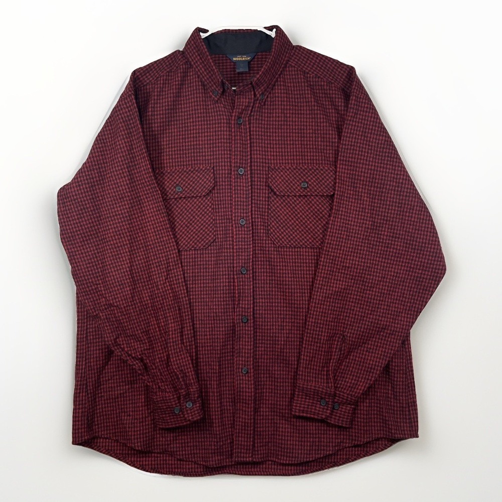 Woolrich Men's XL Micro Plaid Wool Blend Button Down Flannel Shirt Chest Pockets